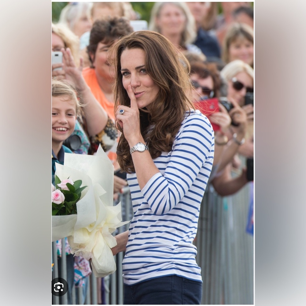 ASO Princess of Wales Kate Middleton Me + Em white Breton top w. Blue stripes S